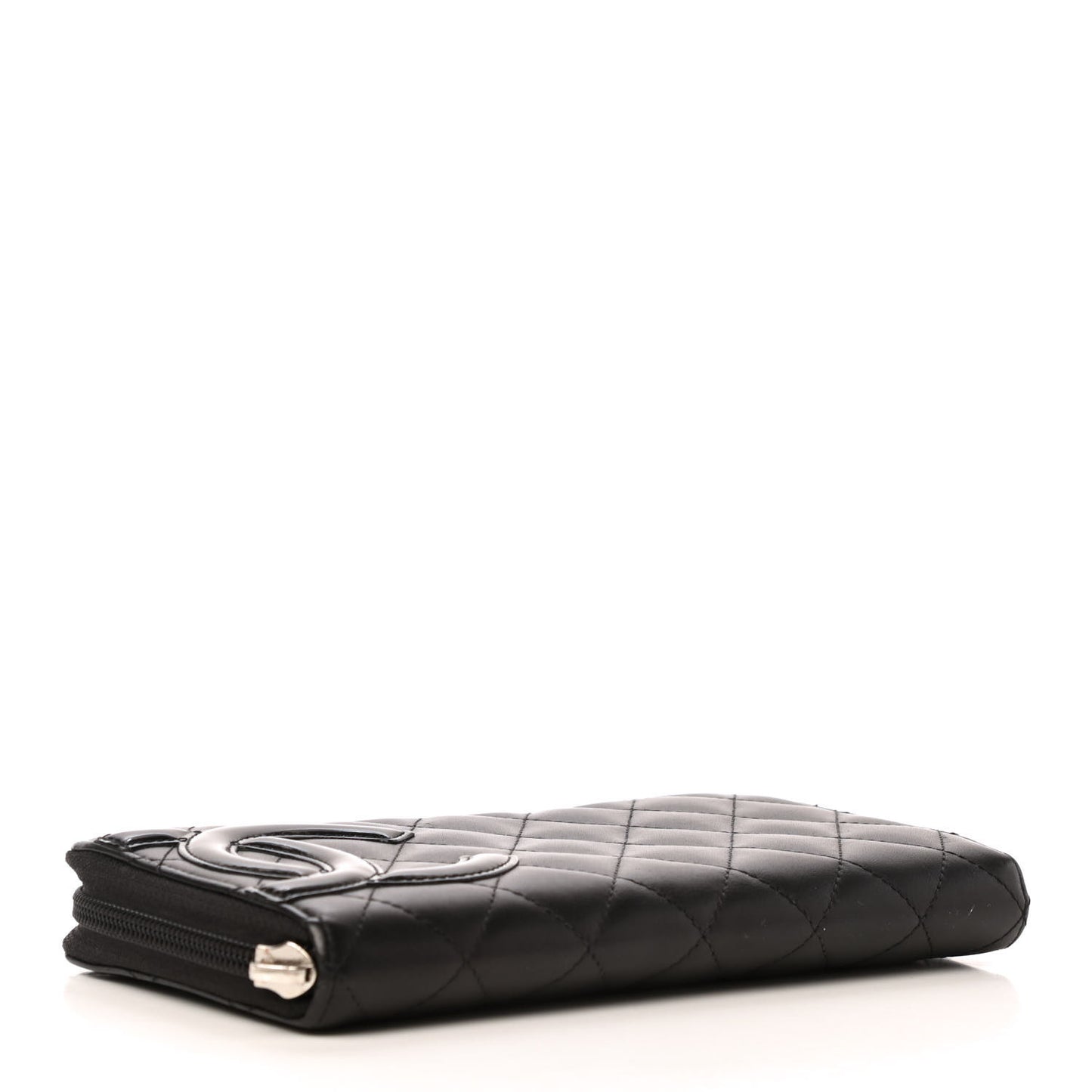 Calfskin Quilted Cambon Large Gusset Zip Around Wallet Black
