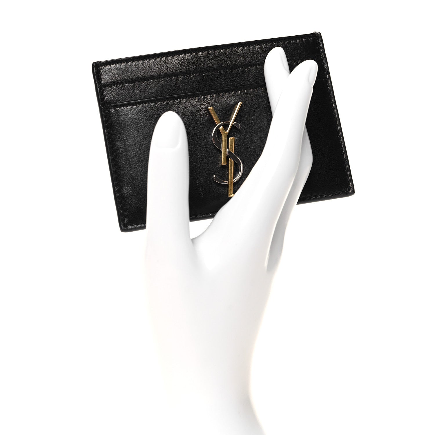 Saint Laurent Calfskin Monogram Credit Card Case Black 2 of 7