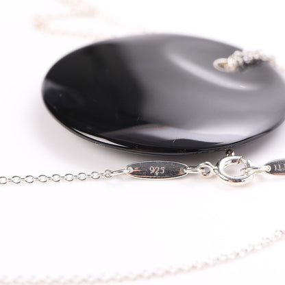 Tiffany Sterling Silver Black Jade Elsa Peretti Disc Pendant Necklace 8 of 9