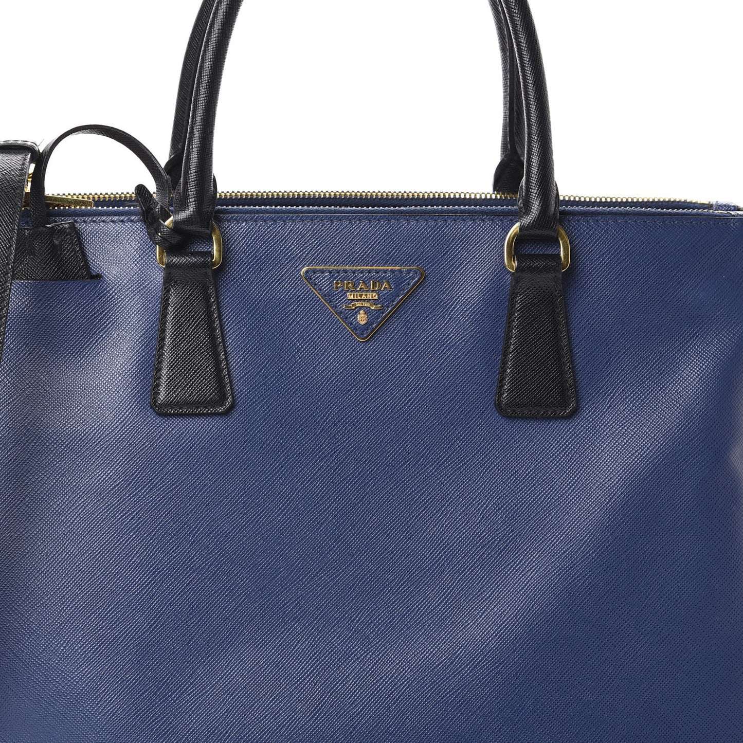 Saffiano Lux Bi-Color Medium Galleria Double Zip Tote Bluette Black