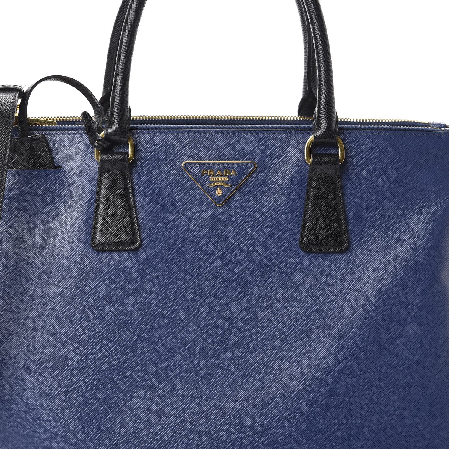 Prada Saffiano Lux Bi-Color Medium Galleria Double Zip Tote Bluette Black 7 of 9