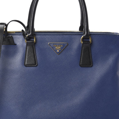 Prada Saffiano Lux Bi-Color Medium Galleria Double Zip Tote Bluette Black 7 of 9