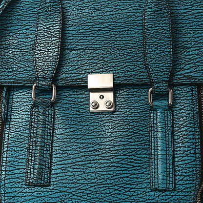 3.1 Phillip Lim Shark Embossed Textured Calfskin Large Pashli Satchel Turquoise Black 7 of 9