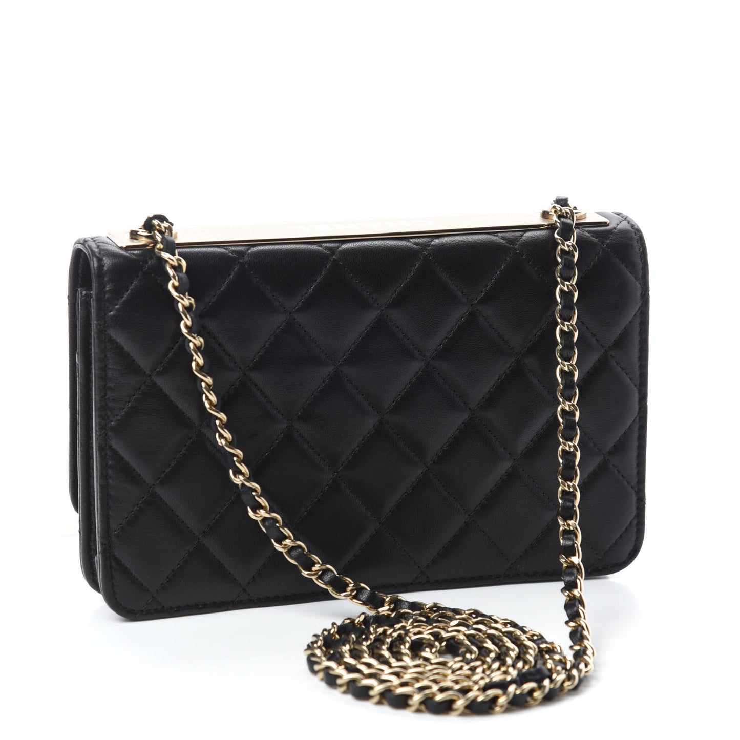 Lambskin Quilted Trendy CC Wallet On Chain WOC Black