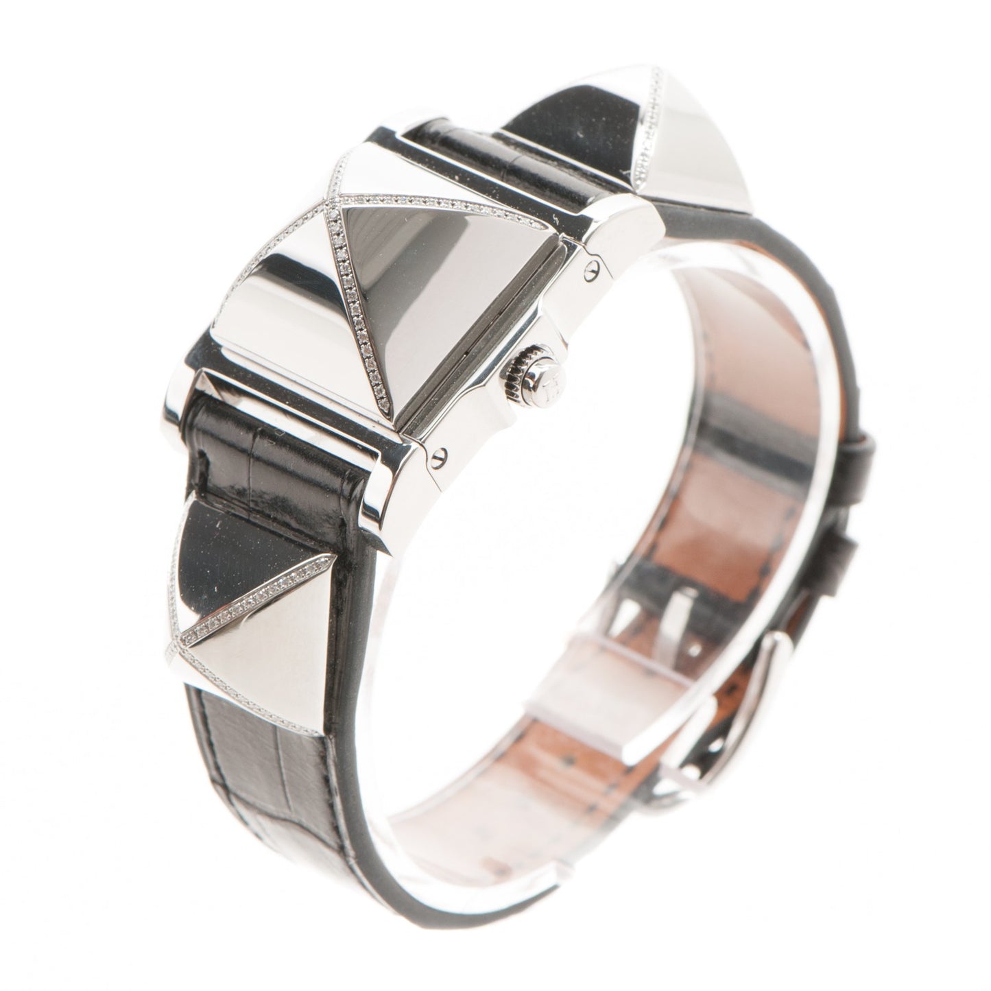 Stainless Steel Alligator Diamond 23mm Medor Quartz Watch Noir