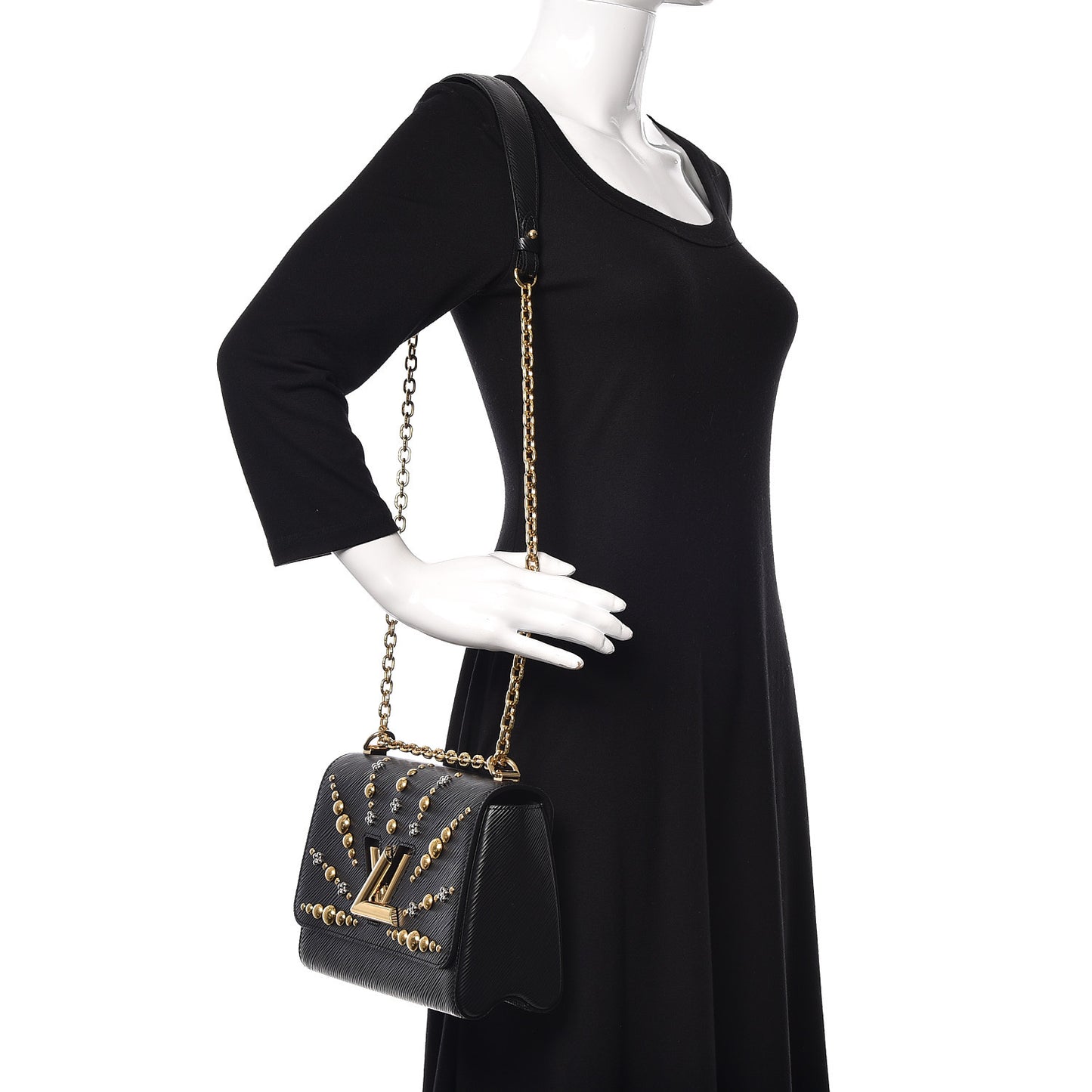 Epi Studded Sol Twist Shoulder Bag MM Black
