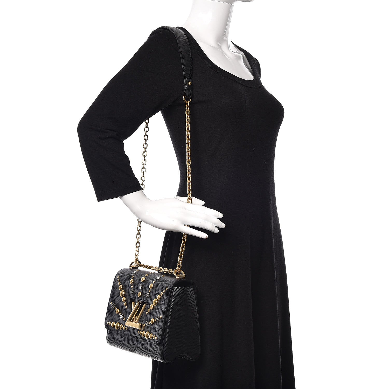Louis Vuitton Epi Studded Sol Twist Shoulder Bag MM Black 2 of 9