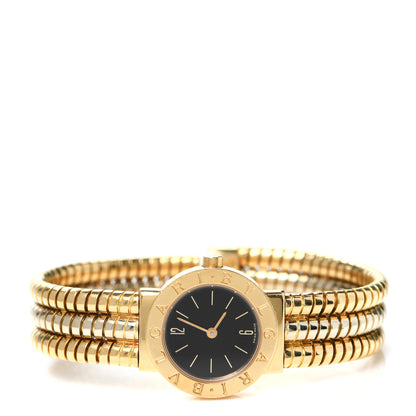 Bulgari 18K Yellow White Gold 23mm Tubogas Quartz Watch Black 2 of 3