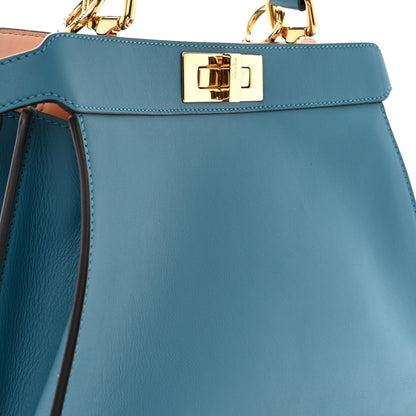Fendi Vitello Seta Shiny Nappa Medium Peekaboo I SEE U Satchel Blue Velvet Light Rose 14 of 15