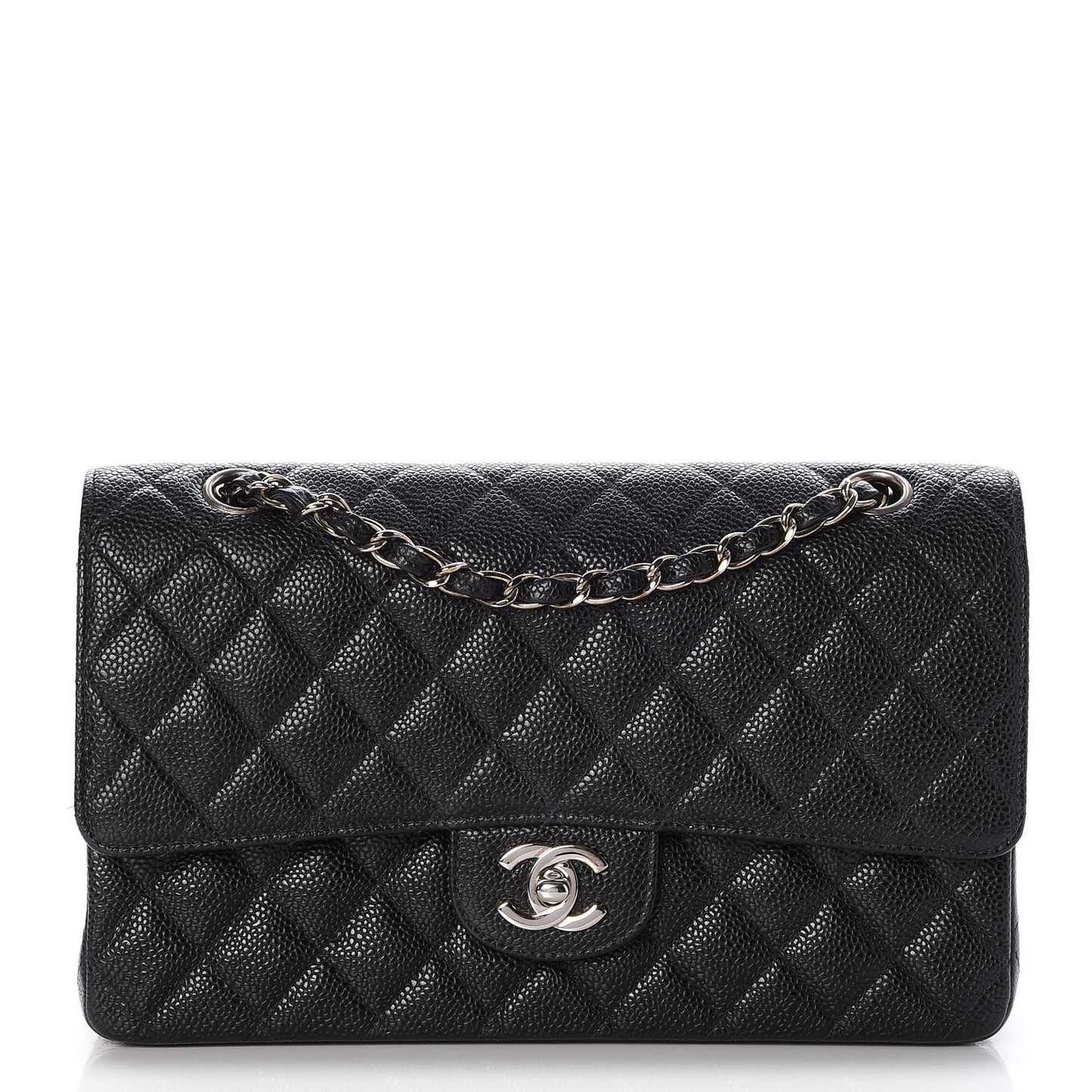 Caviar Quilted Medium Double Flap Black