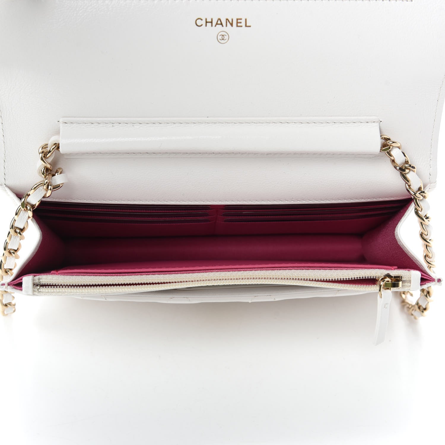 Chanel Goatskin Quilted Timeless CC Wallet On Chain WOC White 5 of 12