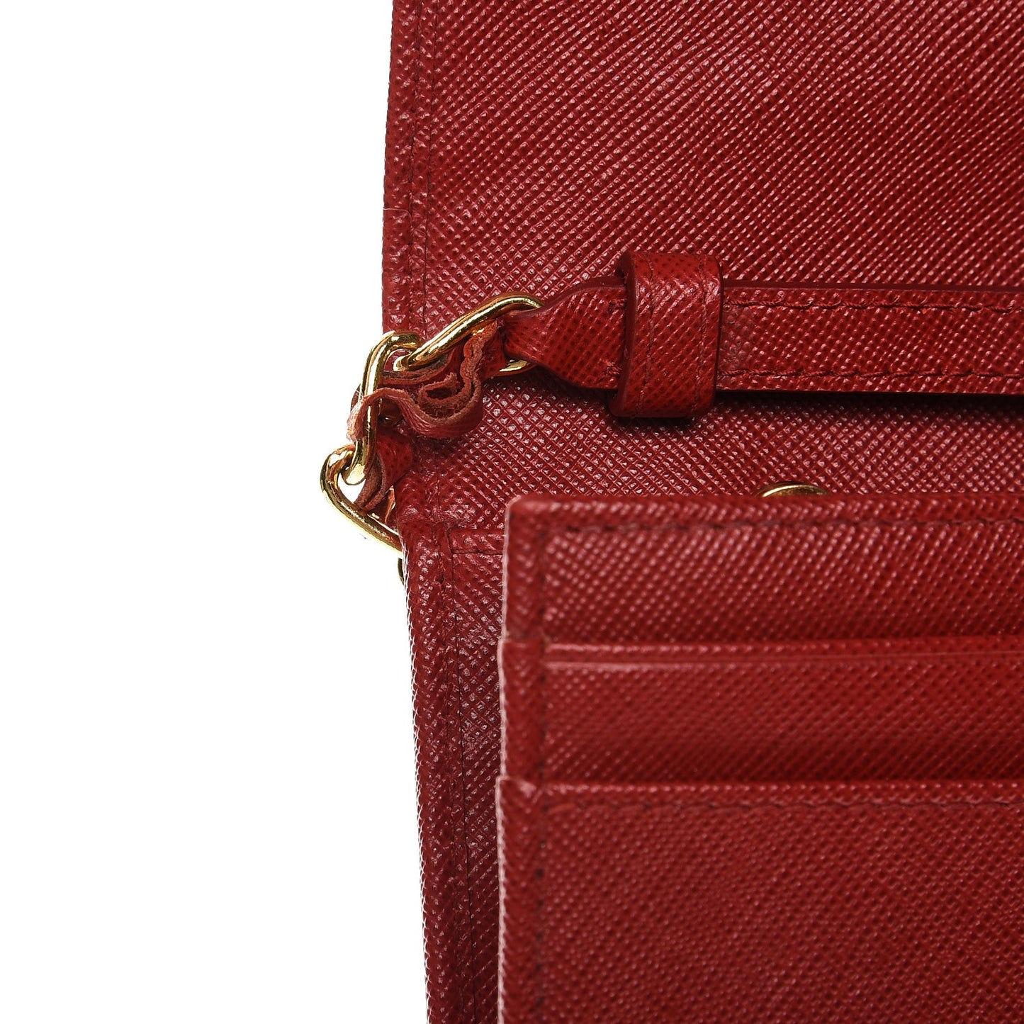 Saffiano Metal Oro Chain Wallet Fuoco