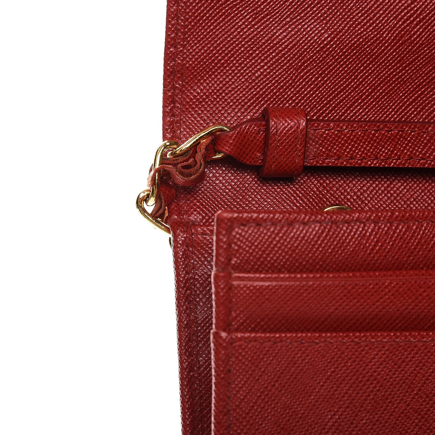 Prada Saffiano Metal Oro Chain Wallet Fuoco 7 of 15