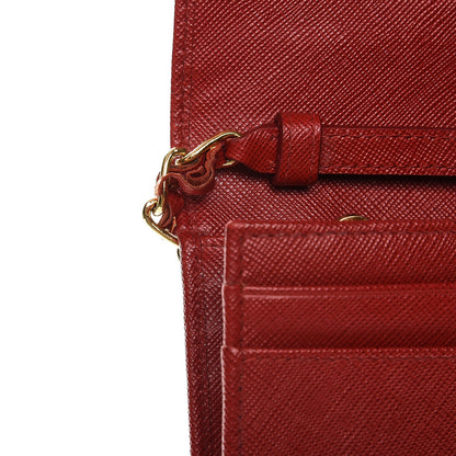 Prada Saffiano Metal Oro Chain Wallet Fuoco 7 of 15