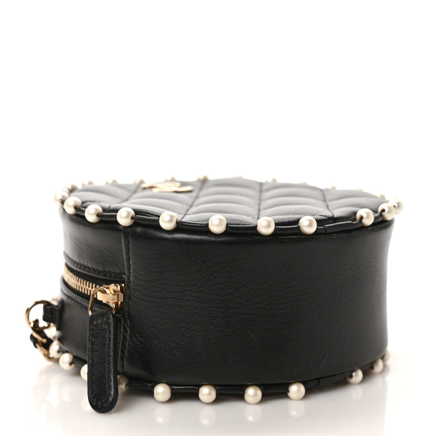 Chanel Calfskin Quilted Pearl Round Clutch With Chain Black 4 of 10