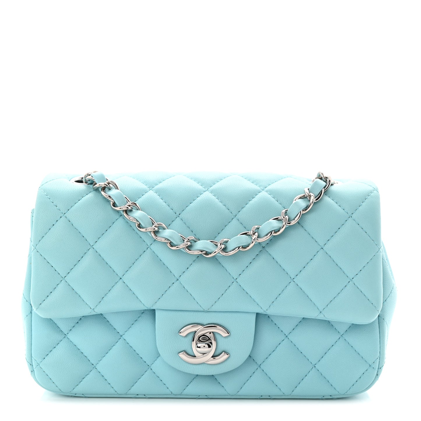 Lambskin Quilted Mini Rectangular Flap Neon Blue