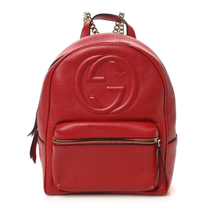 Gucci Pebbled Calfskin Soho Chain Backpack Hibiscus Red 1 of 10