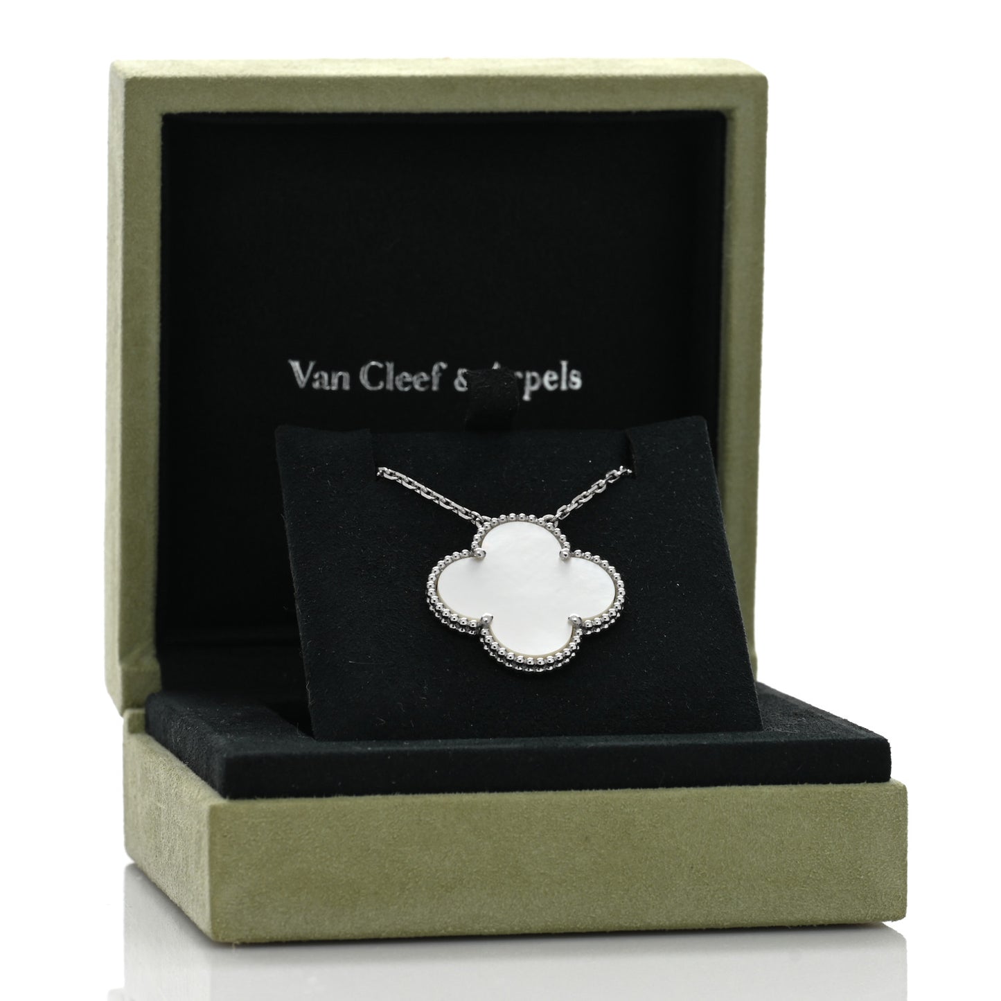 18K White Gold Mother of Pearl Magic Alhambra Pendant Necklace
