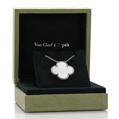 Van Cleef & Arpels 18K White Gold Mother of Pearl Magic Alhambra Pendant Necklace 3 of 5
