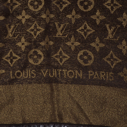 Louis Vuitton Silk Lurex Wool Monogram Shine Shawl Brown 4 of 5