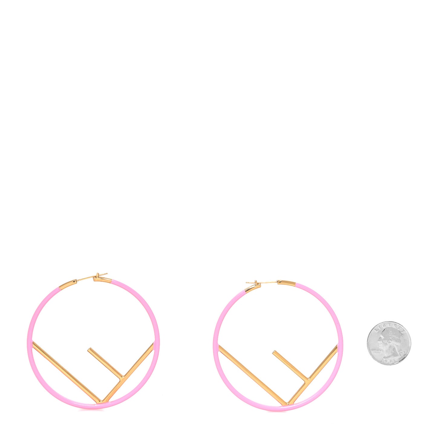 Metal Enamel Large F is Fendi Hoop Earrings Pink Gold