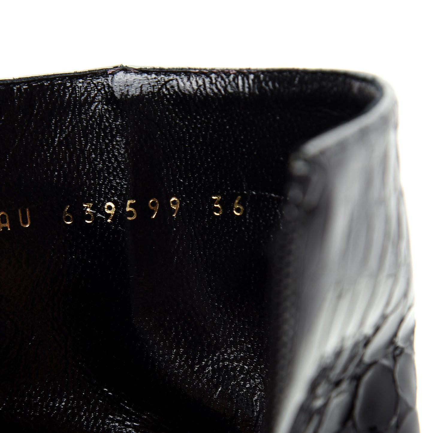 Alligator Embossed Patent Calfskin Opyum 110 Ankle Boots 36 Black