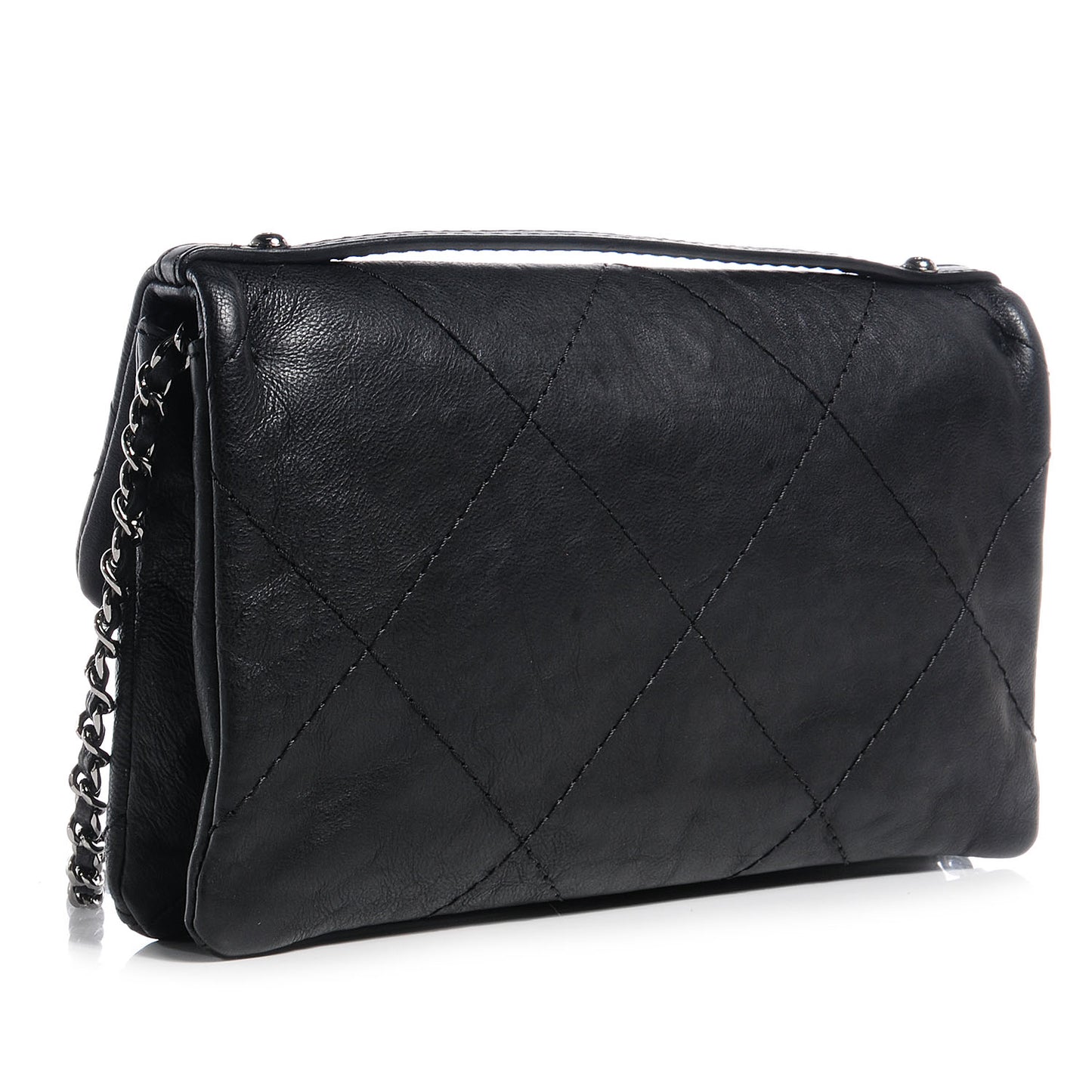 Washed Calfskin Hamptons Mini Flap Bag Black