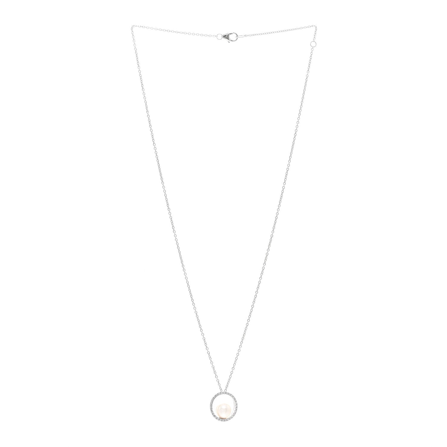 Mikimoto 18K White Gold Diamond Akoya Pearl 7mm Circle Pendant Necklace 3 of 5