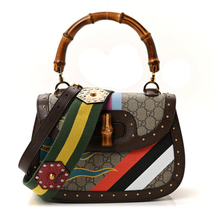 Gucci GG Supreme Monogram Studded Calfskin 100 Centennial Geometric Medium Bamboo 1947 Top Handle Bag Beige Ebony Multicolor 1 of 9