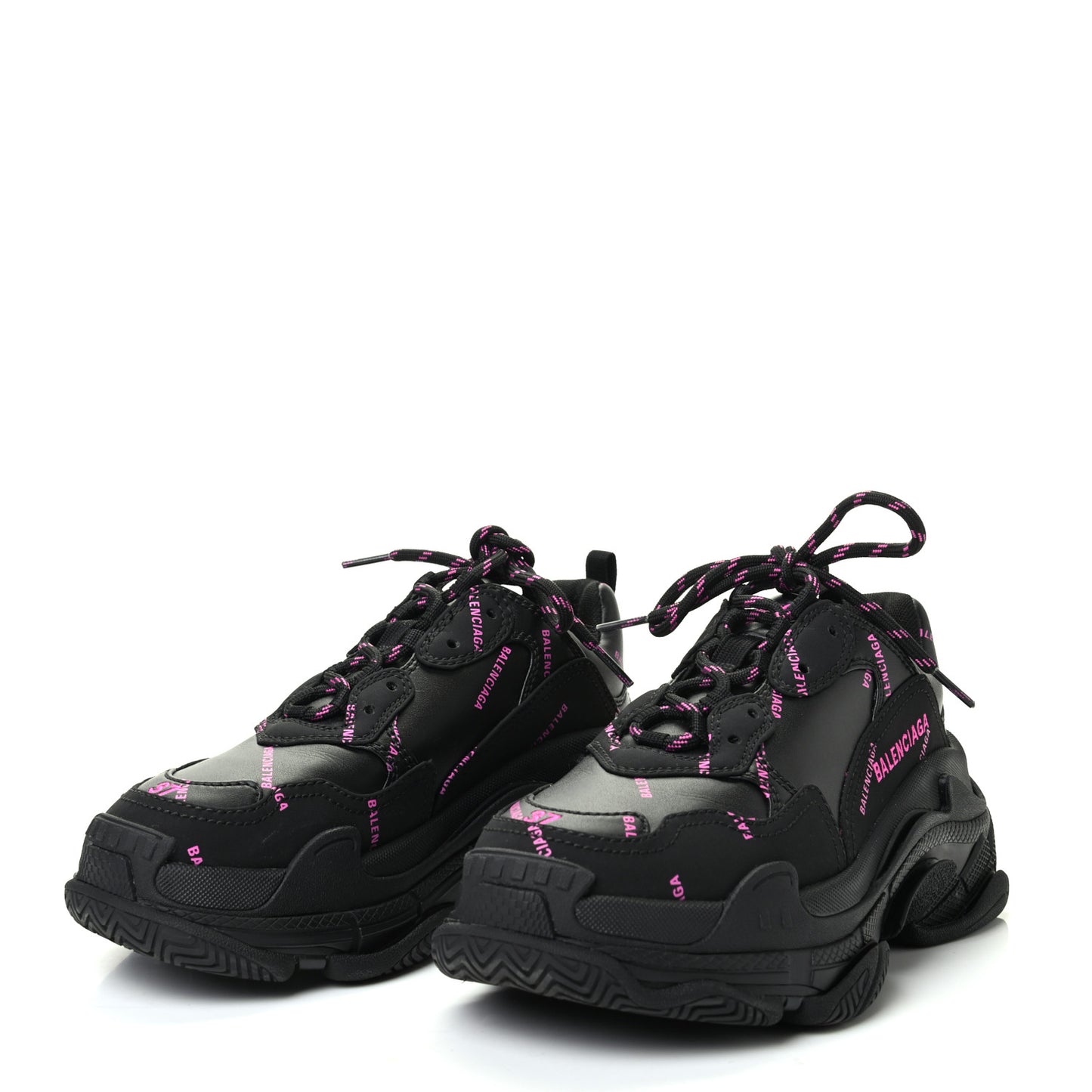 Technical Fabric Allover Logo Womens Triple S Sneakers 37 Black Pink