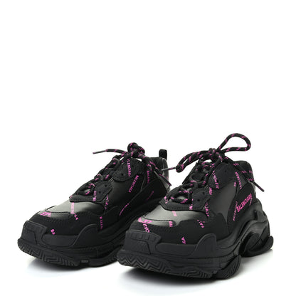 Balenciaga Technical Fabric Allover Logo Womens Triple S Sneakers 37 Black Pink 3 of 8