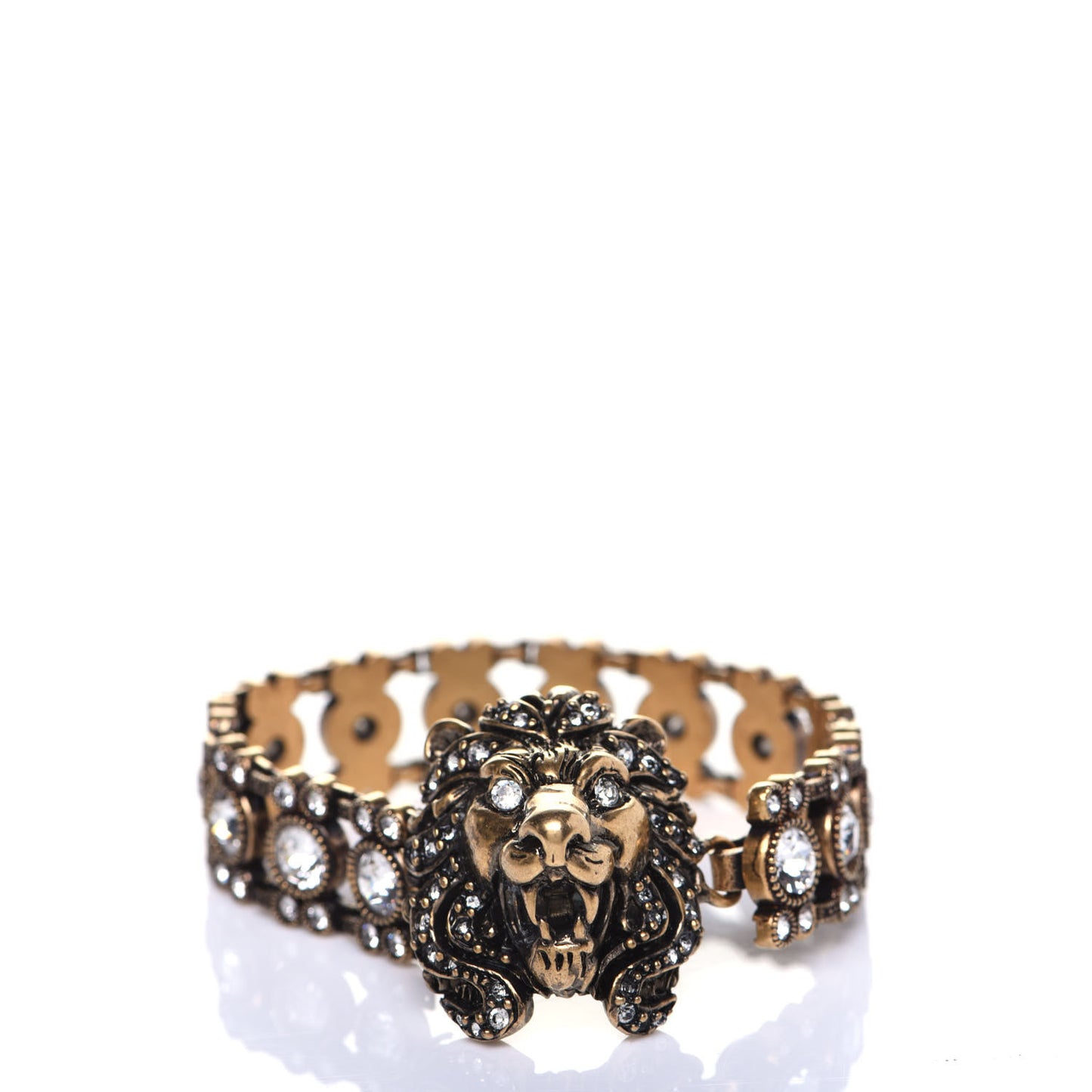 Metal Crystal Lion Head Bracelet S Aged Gold