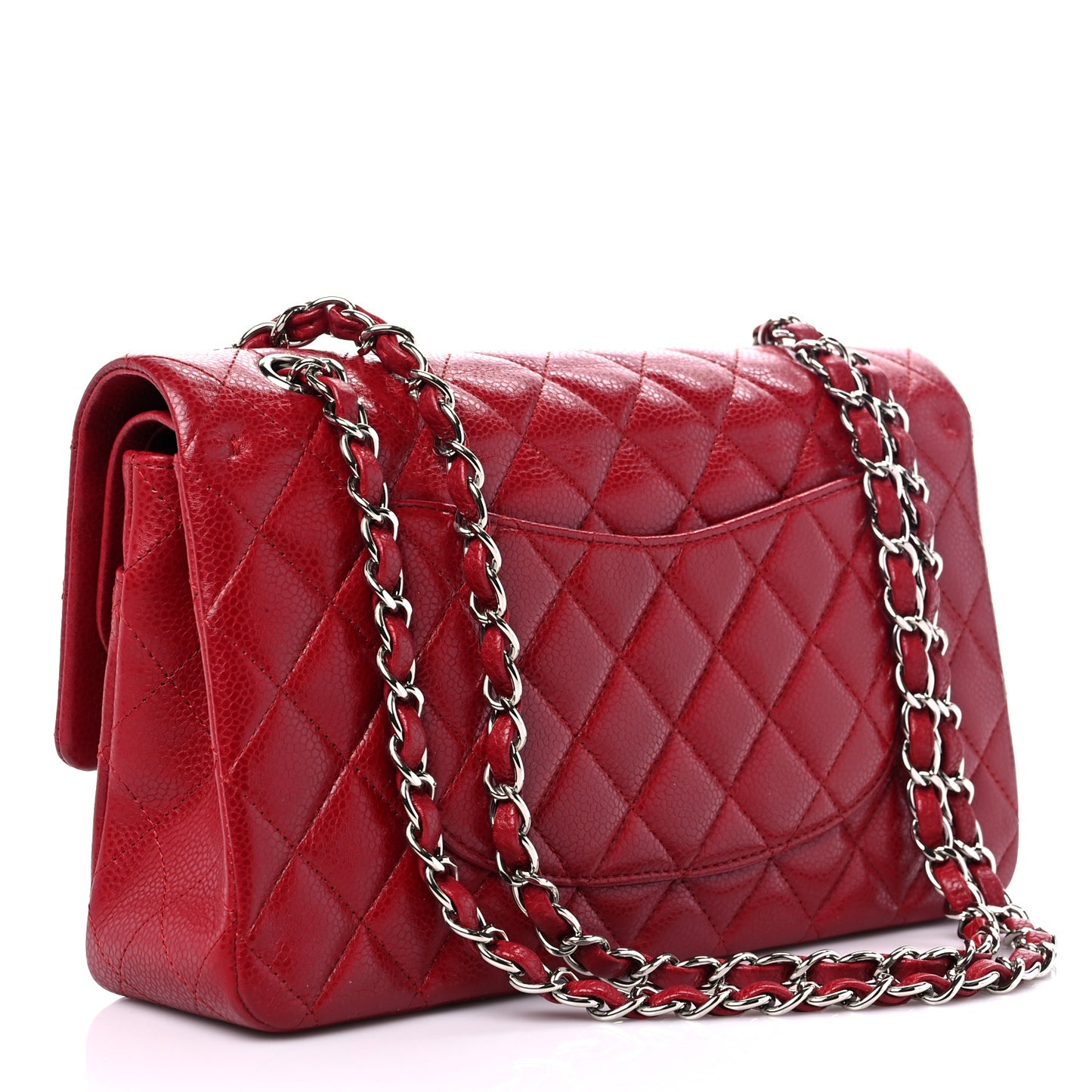 Caviar Quilted Medium Double Flap Red