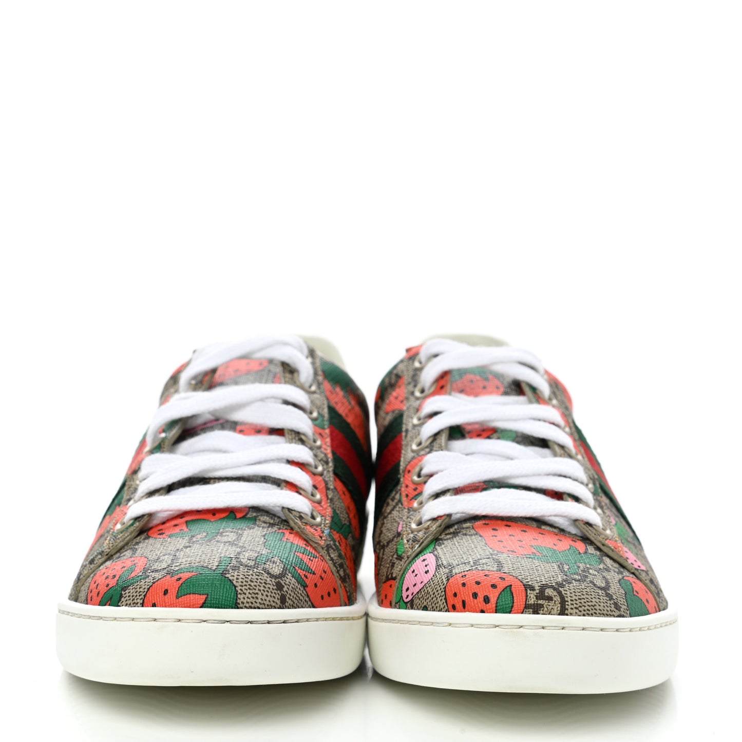 GG Supreme Monogram Strawberry Web Womens Ace Sneakers 36.5 Beige Multicolor Red Green
