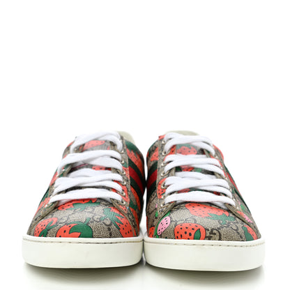 Gucci GG Supreme Monogram Strawberry Web Womens Ace Sneakers 36.5 Beige Multicolor Red Green 2 of 9