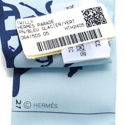 Hermes Silk Parade CG Twilly Bleu Glacier Vert Amande Orange 3 of 3