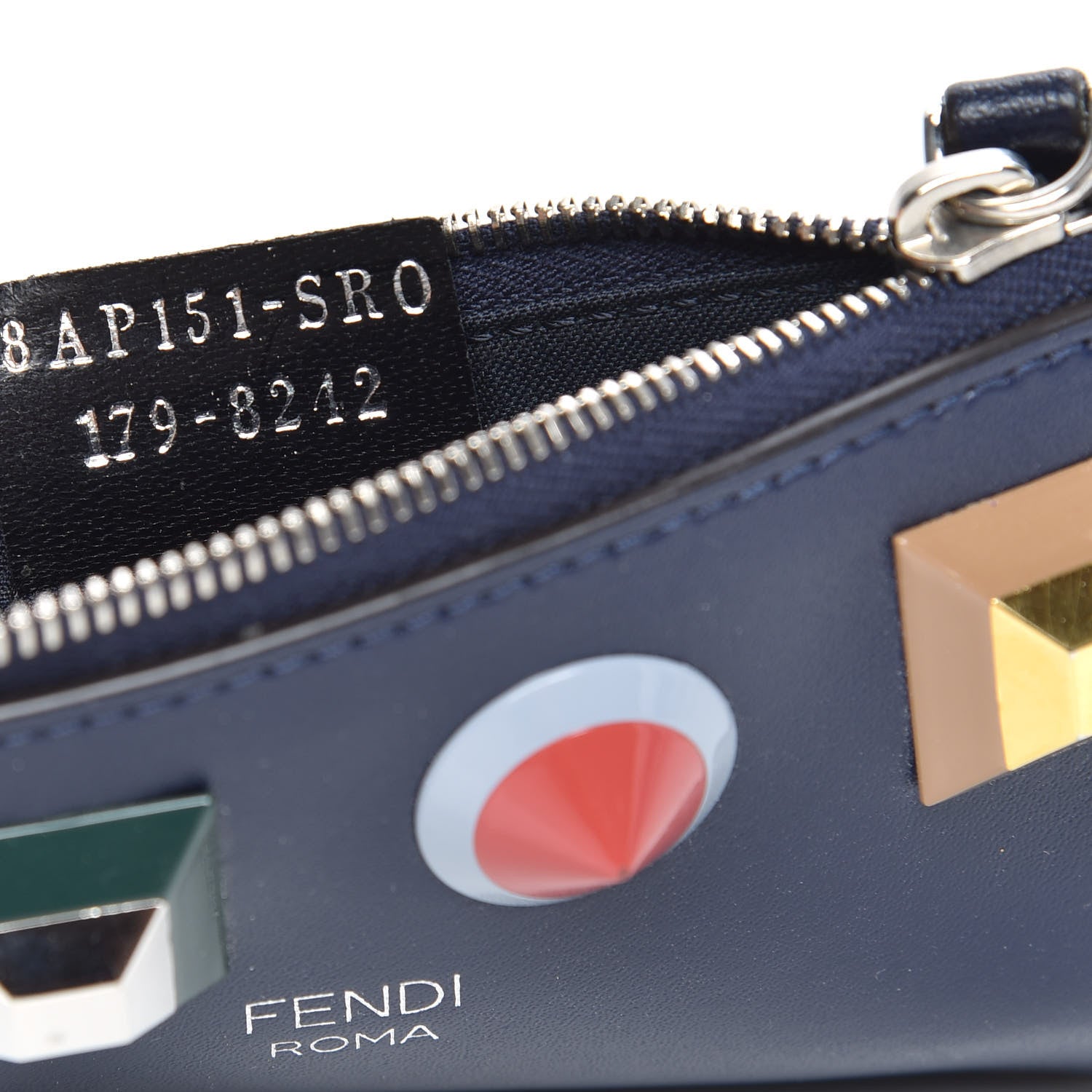 Fendi Vitello Liberty Studded Coin Pouch Key Case Blueberry Multicolor 7 of 8
