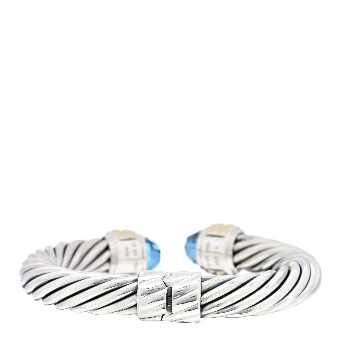 Sterling Silver 14K Yellow Gold Blue Topaz 10mm Cable Classics Hinged Bracelet