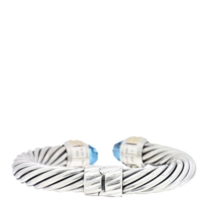 David Yurman Sterling Silver 14K Yellow Gold Blue Topaz 10mm Cable Classics Hinged Bracelet 2 of 3