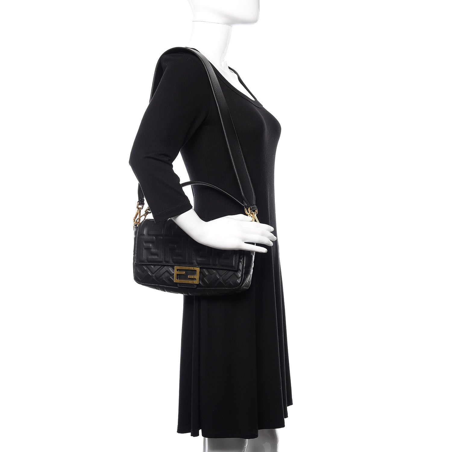 Fendi Nappa FF 1974 Embossed Baguette Black 2 of 10