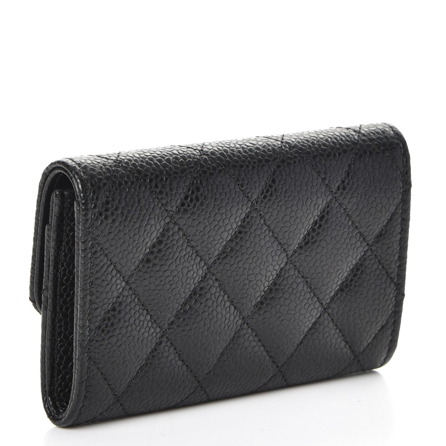 Caviar Quilted Flap Card Holder Black