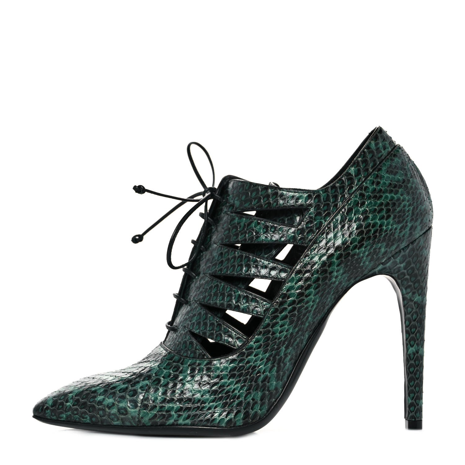 Bottega Veneta Vernis Snakeskin Cut Out Lace Booties 40 Emerald Green Black 1 of 7