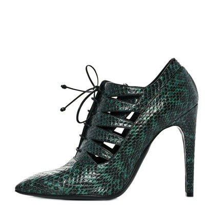 Bottega Veneta Vernis Snakeskin Cut Out Lace Booties 40 Emerald Green Black 1 of 7