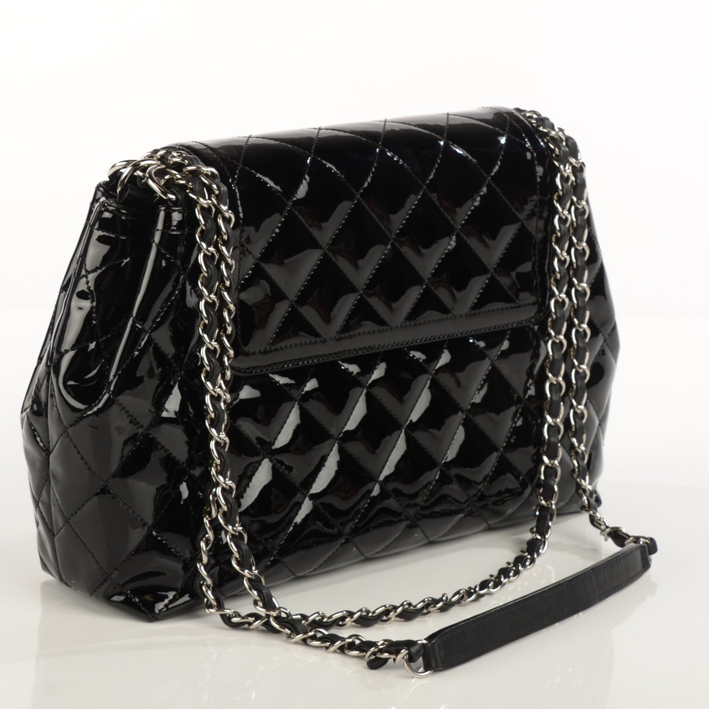 Patent Quilted Coco Shine Large Accordion Flap Black