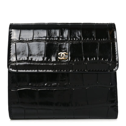 Chanel Calfskin Crocodile Embossed Crococo Flap Wallet Black 1 of 9