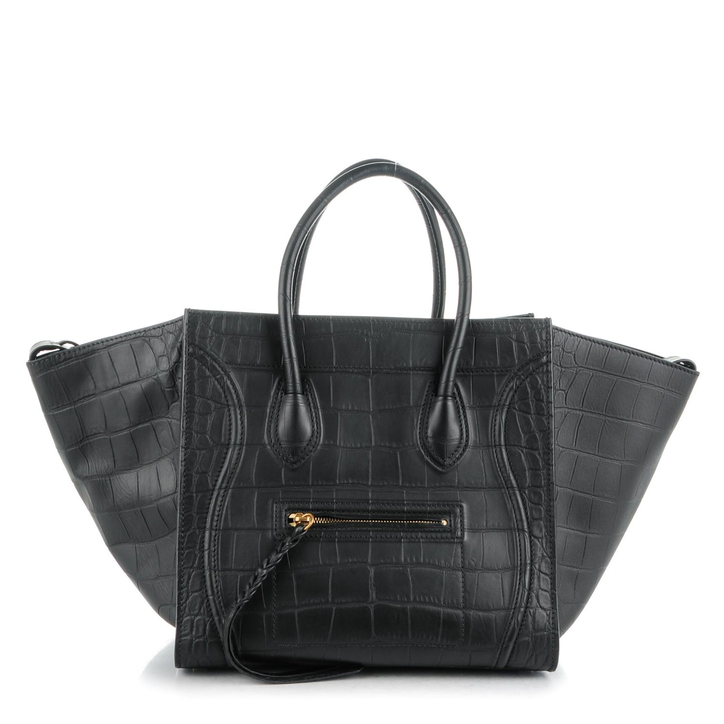 Crocodile Embossed Calfskin Medium Phantom Luggage Black
