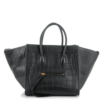 Celine Crocodile Embossed Calfskin Medium Phantom Luggage Black 1 of 24