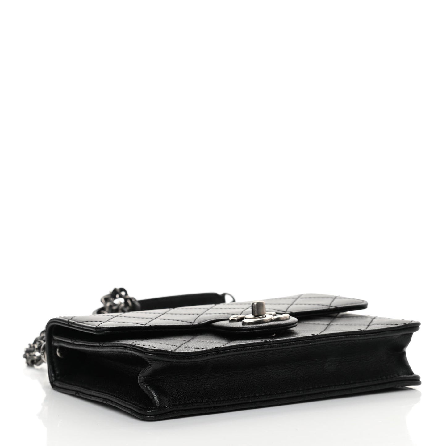 Goatskin Quilted Logo Small Chic Flap Black
