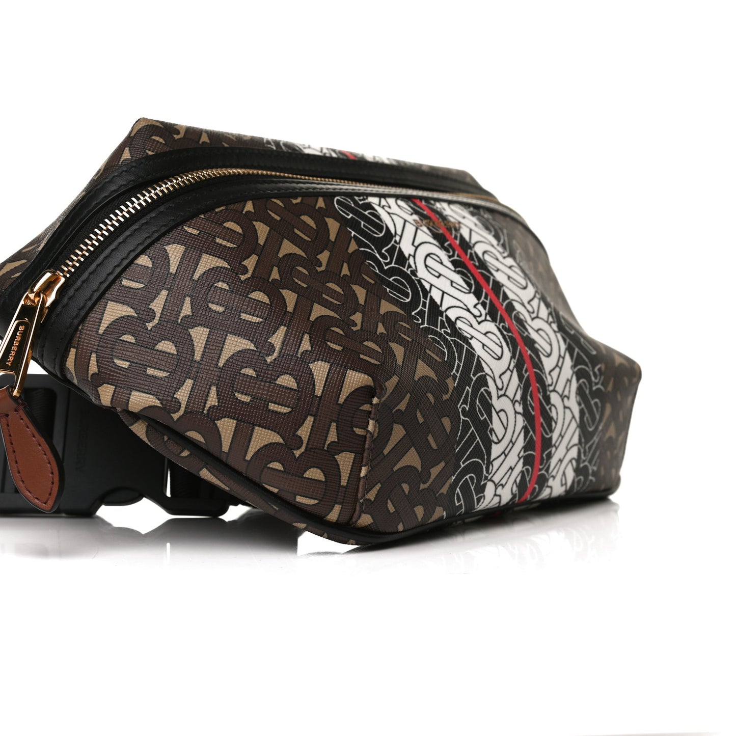 E-Canvas Monogram Stripe Medium Sonny Bum Bag Bridle Brown