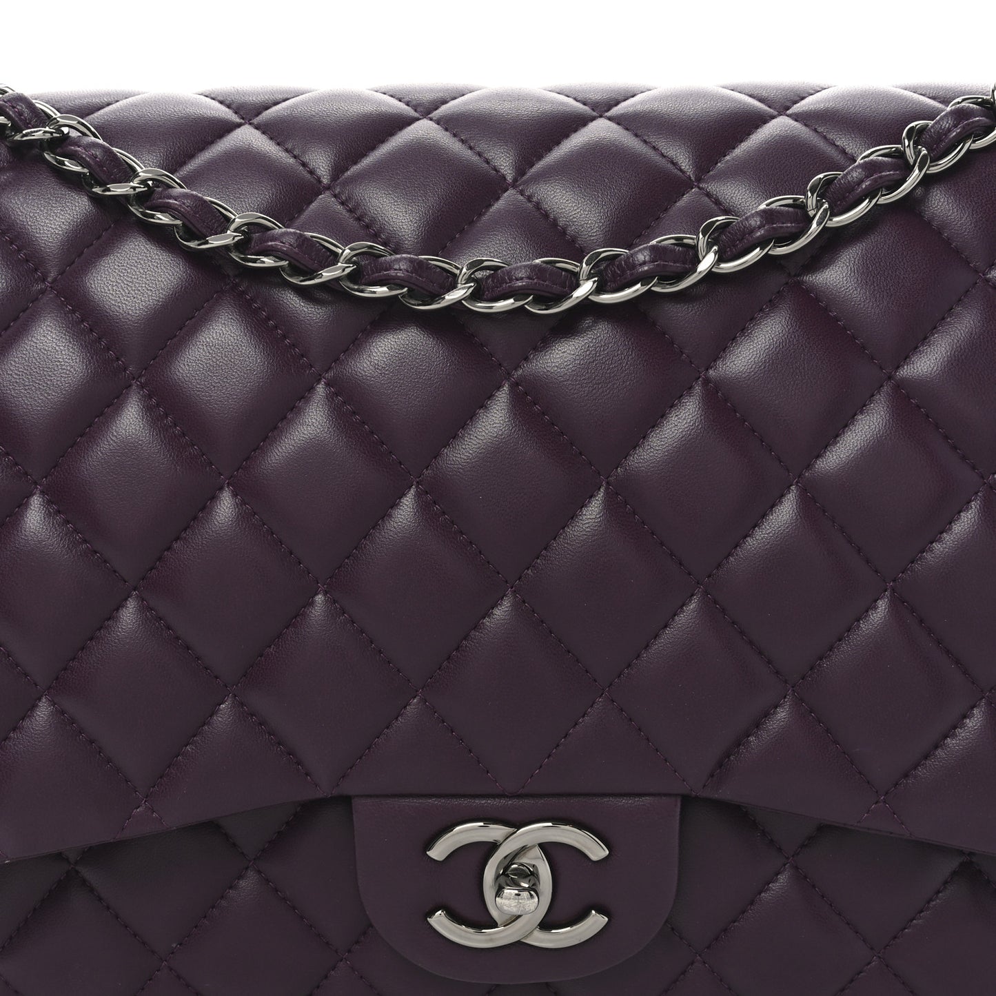 Lambskin Quilted Maxi Double Flap Plum